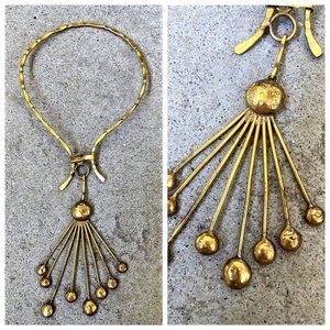 Vintage Hammered Bronze Modern Dangle Necklace - Vng Brutalist Choker Necklace